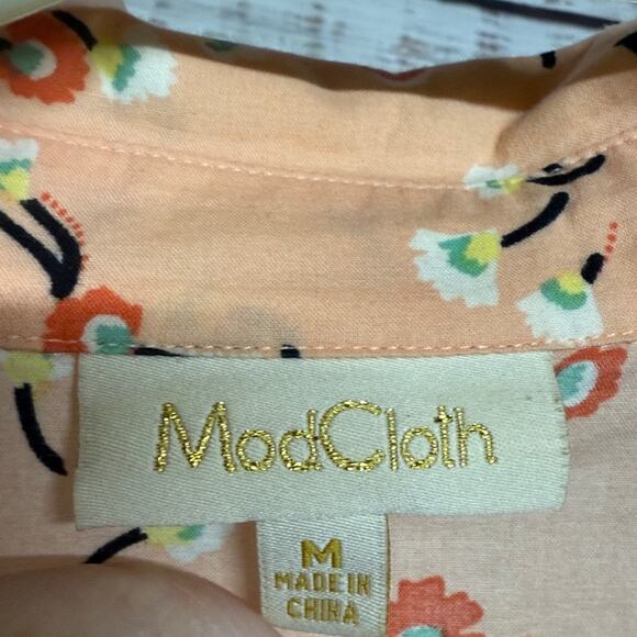 Modcloth Coral Orange Floral Sleeveless Blouse Medium - Picture 2 of 5